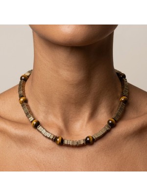 THEIA GemWorks Awe - Kaplan Gözü ve Hematit Taşlı El Yapımı Kolye