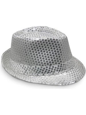 My Best Store Disko Star Gümüş Payetli Fötr Şapka Yetişkin Boy