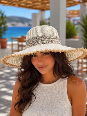 Aydın Şapkacınız Premium Hasır Kadın Şapka – Geniş Kenarlı Kurdele Detaylı Yazlık Plaj Şapkası Uv Korumalı