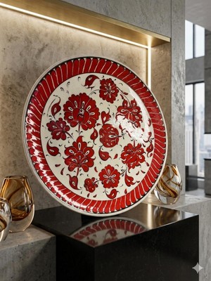 Anka Select Geleneksel El Işlemesi Kırmızı  Iznik Çini Tabak - Modern Dekoratif Obje