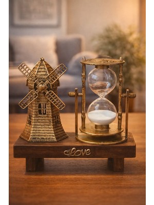 Dekoratif Kum Saati & Değirmen Figürlü Nostaljik Masa Süsü