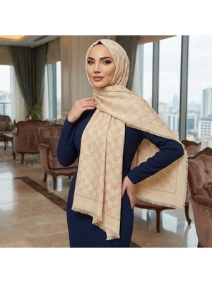 Revam Collection G Desen Çift Taraflı Şal Krem-Bal Köpüğü