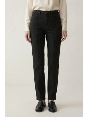 Hiccup Kadınlar MY FASHION Yüksek Bel Düz Paça Cepli Kot Pantolon Siyah