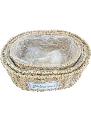 SHC4200 Oval Doğal Hasır Saksı Seti - 3'lü