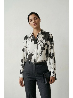 Hiccup Kadın My Fashıon Soyut Desen Düğmeli Gömlek Siyah