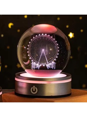 PremiumPort Renkli LED Dönen Top ile Kristal Cam Kar Küresi ve USB Işık Seti