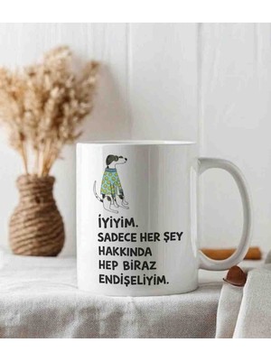 Weiler Riger Komik Köpek Figürlü Endişeliyim Sözlü Premium 330 ml WR-KP101 - Hediye Porselen Kupa Bardak