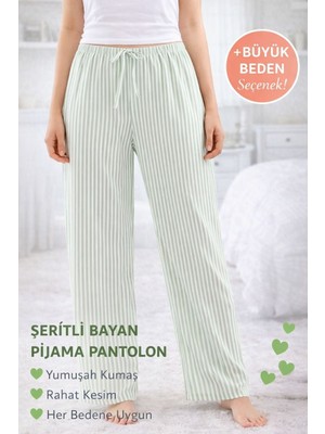 Çizgili Pastel Yeşil Kadın Pijama Altı M