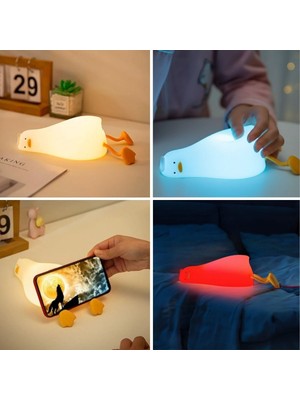 Cm Store 5 Farklı Renk Modlu Tembel Ördek Figürlü Pofuduk LED Gece Lambası–yumuşak Dokulu Çocuk Odası ve Dekoratif Şarjlı Ortam Işığı (5067)