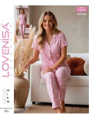 Lovenisa 11973 Kadın Milan Düğmeli Kısa Kol Pijama Takımı