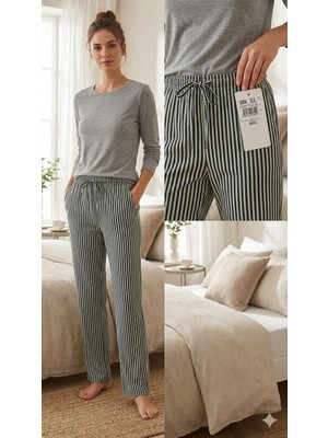 Comfort Stripe Pijama Pantolon – Siyah/beyaz L