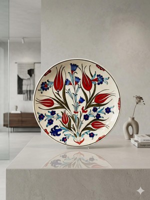 Anka Select Geleneksel El Işlemesi Iznik Çini Sanatı  Modern Tasarım Seramik Tabak Dekoratif Obje 25X25