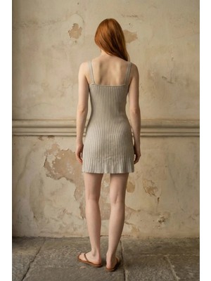 Hiccup Kadınlar MY FASHION Fitilli Kare Yakalı Vücuda Oturan Midi Elbise Gri