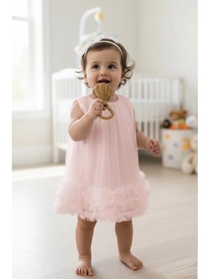 Butik Kız Bebek Pamuklu Astarlı Tül Elbise Özel Gün Elbisesi