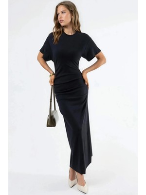 Hiccup Kadın Busem Drape Detaylı Maxi Elbise Siyah