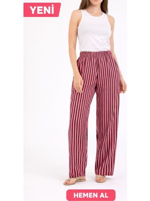 Palazzo Chic Çizgili Pantolon – Açık Pembe Xl