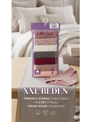 Lolitam Lingerie 7’li Paket Pamuklu Xxl Slip Külot Seti – Gül Kurusu & Desenli