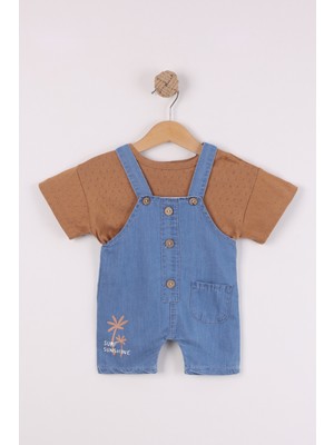 Joy Kids Erkek Bebek Klimalı T-Shirt 2'li Tulum (Penye Kot) (6-12AY)