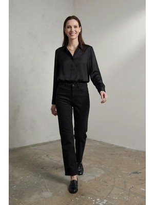 Hiccup Kadın My Fashıon Yüksek Bel Düz Paça Kot Pantolon Cebli Siyah