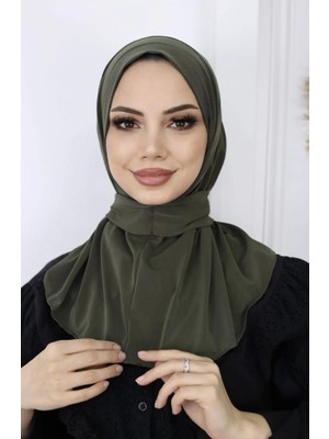 Fresco Scarfs Kadın Tesettür Çıt Çıtlı Hijap Bone Hazır Türban Eşarp Şal Haki