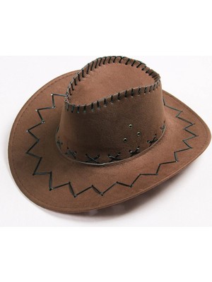 My Best Store Bağcıklı Çocuk Boy Nubuk Süet Kovboy Şapkası Koyu Kahve Renk