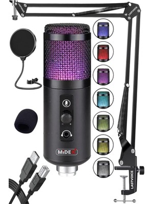 Braventa Collection V5 Rgb Set USB Oyuncu Yayıncı Mikrofonu Condenser Stüdyo ( Tiktok Twitch Canlı Discord Youtube)