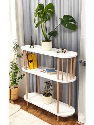 Feyza Design Modern Ahşap Ayaklı Dresuar ve Çok Amaçlı Raflı Konsol