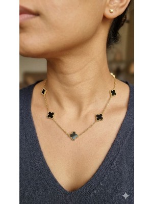 Çelik Siyah Yonca Kolye