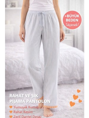Softcomfort Çizgili Kadın Pijama Altı – Mavi M