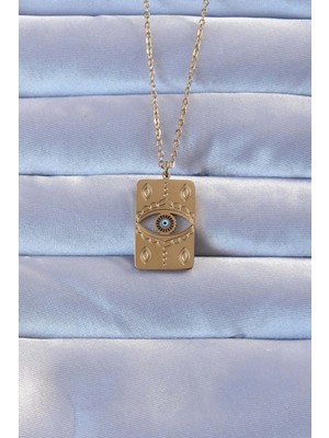 316L Altın Renk Işlemeli Nazarlı Vintage Kolye - Lisinya