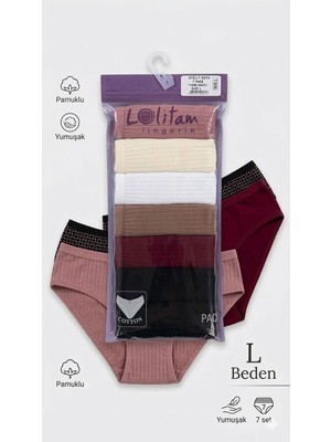 Lingerie 7'li Pamuklu Fitilli Kadın Bato Külot Seti L