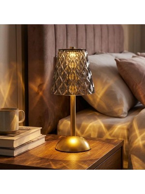 Cm Store Uzun Klasik Gri Baklava Model LED Masa Lambası – Dokunmatik, 3 Renk Işık Modlu, Şarjlı Dekoratif Gece Lambası (5067)