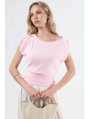 Hiccup Kadın Busem Kayık Yaka Ribana Bluz Toz Pembe