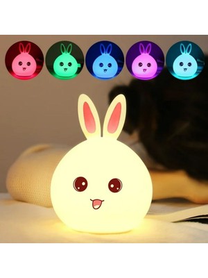Cm Store 5 Farklı Renk Modlu Tavşan Figürlü Pofuduk LED Gece Lambası–yumuşak Dokulu Çocuk Odası ve Dekoratif Şarjlı Ortam Işığı (5067)