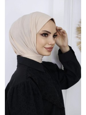 Fresco Scarfs Kadın Tesettür Çıt Çıtlı Hijap Bone Hazır Türban Eşarp Şal Krem