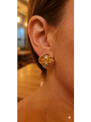 Nostaljik Barok (Inci & Yeşil Taş Detaylı) Küpe