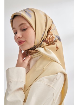 Armanda Marigold Desen Tivil Ipek Eşarp 4368-BEJ