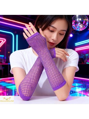 Senka Mey Ithalat® 80’ler 90’lar Retro Mor File Parmaksız Eldiven 26 cm