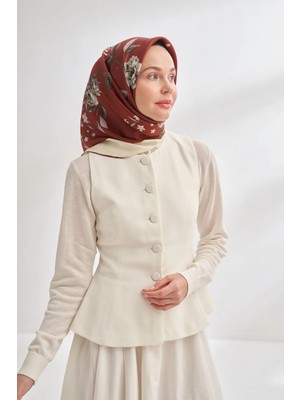 Armanda Marigold Desen Tivil Ipek Eşarp 4368-BORDO