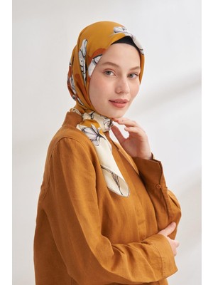 Armanda Plumeria Desen Tivil Ipek Eşarp 4333-DORE Taş