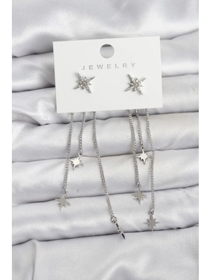 İlk El Grup Ietaks™ Kutup Yıldızı Model Gümüş Renk Pirinç Sallantılı Kadın Küpe