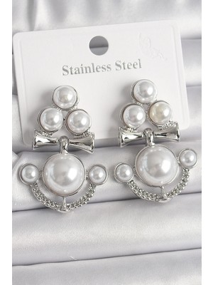 İlk El Grup Ietaks™ Pirinç Gümüş Renk Sallantı Incili Çapa Model Kadın Küpe