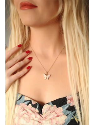 Senka Mey Ithalat® Beyaz Sedefli Kelebek Figürlü Kadın Kolye