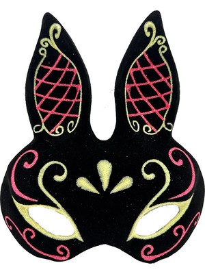 Senka Mey Ithalat® Siyah Renk Kırmızı Gold Simli Siyah Süet Kaplama Tavşan Maskesi 18X16 cm