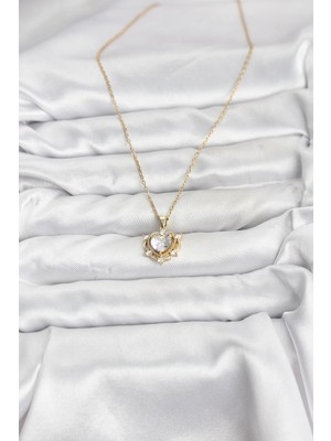 Senka Mey Ithalat® 316L Çelik Zincir Gold Renk Kalp Model Zirkon Taşlı Kadın Kolye