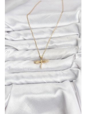 Senka Mey Ithalat® 316L Çelik Zincir Gold Renk Yusufçuk Model Zirkon Taşlı Kadın Kolye