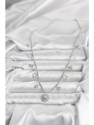 Senka Mey Ithalat® Pirinç Gümüş Renk Güneş Model Kadın Kolye