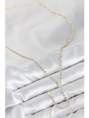 Senka Mey Ithalat® Pirinç Zirkon Taşlı Gold Renk Kadın Y Kolye