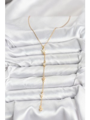 Senka Mey Ithalat® 316L Çelik Zincir Gold Renkli Yıldız Model Kadın Y Kolye