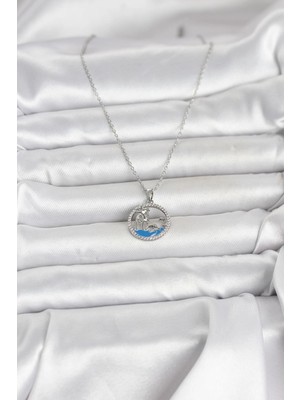 Senka Mey Ithalat® 316L Çelik Zincir Gümüş Renk Zirkon Taşlı Deniz Temalı Kadın Kolye